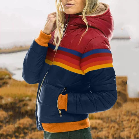 Roswitha - Chaqueta retro con capucha de pelo sintético