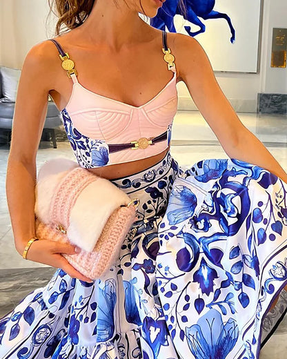Daphne™ Elegant Printed Skirt and Top Set