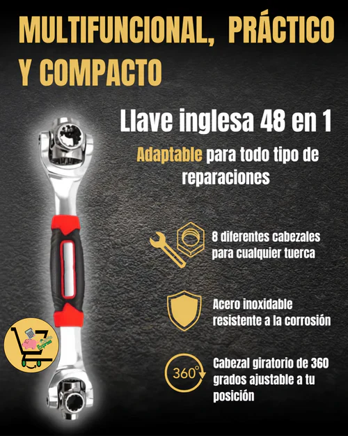 LLAVE INGLESA 48 EN 1 - CON CABEZAL GIRATORIO 360 GRADOS