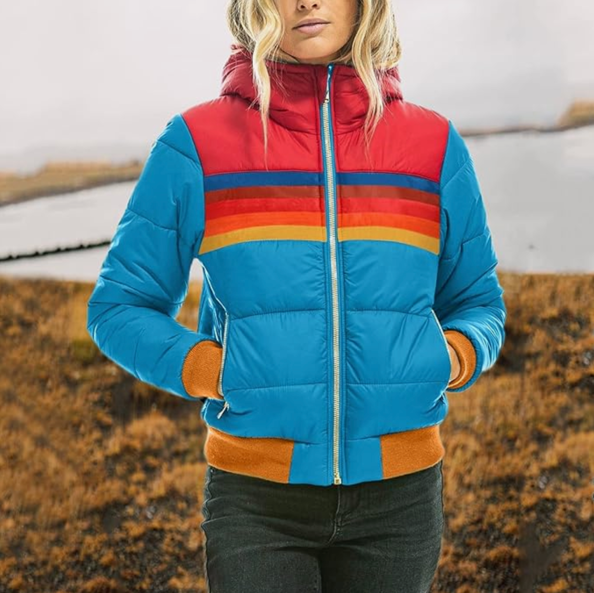 Roswitha - Chaqueta retro con capucha de pelo sintético